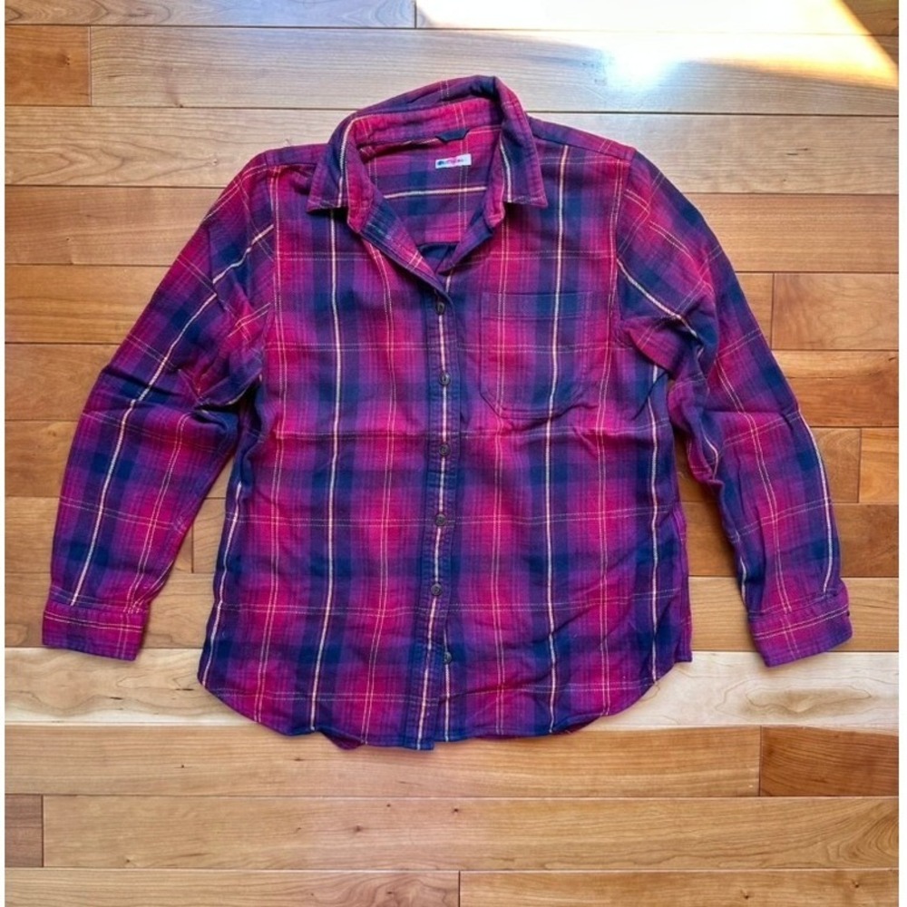 LL Bean Womens Scotch Plaid Flannel Shirt Relaxed Fit Berry Purple Pink Cotton